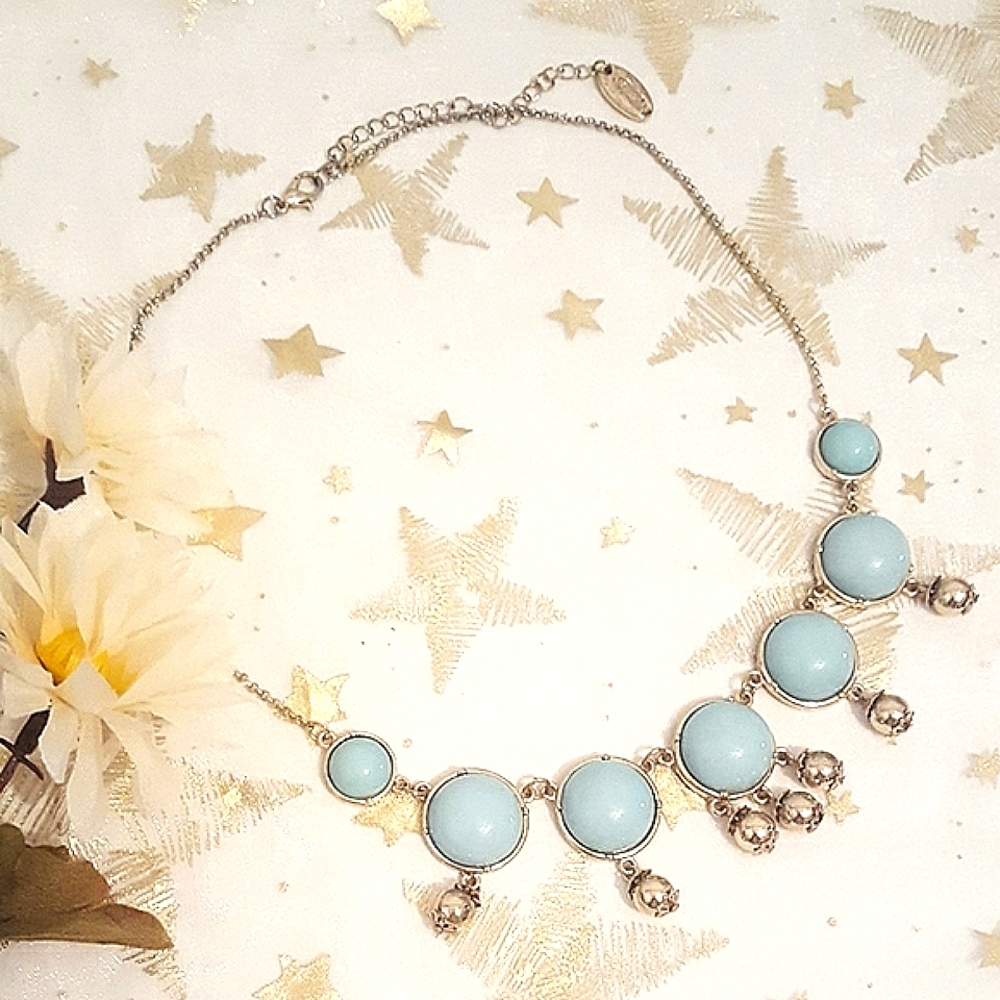 Artizan💖Light Blue Domes Dangle Golden Beads Short Necklace